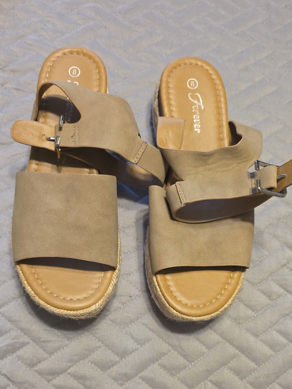 Forever 21 Taupe Buckle Espadrille Slide Sandals - Women